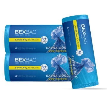 BexBag Endüstriyel Mavi Renk Jumbo Boy Rulo Çöp Torbası 10 Rulo 100 Adet