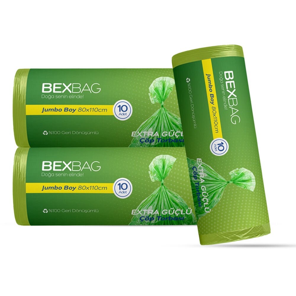 BexBag Endüstriyel Yeşil Renk Jumbo Boy Rulo Çöp Torbası 10 Rulo 100 Adet