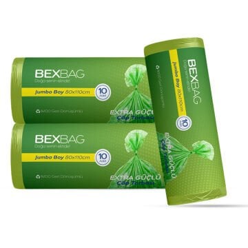 BexBag Endüstriyel Yeşil Renk Jumbo Boy Rulo Çöp Torbası 10 Rulo 100 Adet