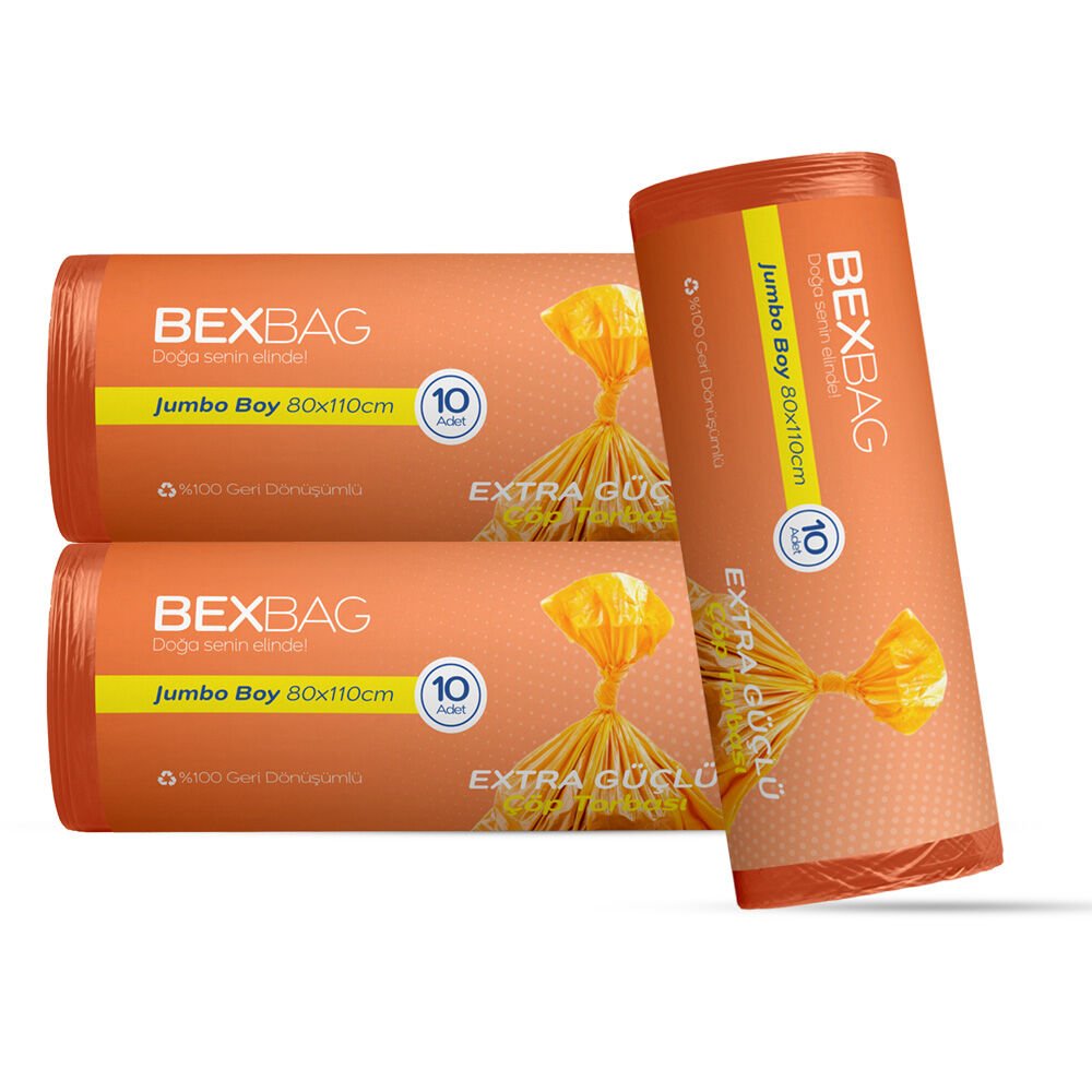 BexBag Endüstriyel Turuncu Renk Jumbo Boy Rulo Çöp Torbası 10 Rulo 100 Adet