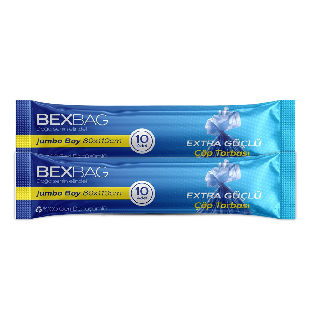 BexBag Evsel Mavi Renk Jumbo Boy Rulo Çöp Torbası 10 Rulo 100 Adet