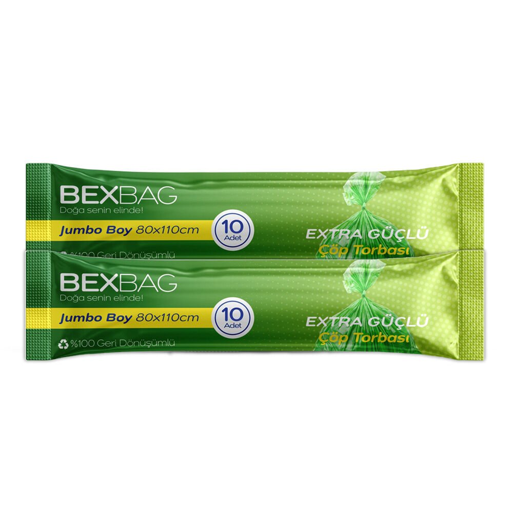 BexBag Evsel Yeşil Renk Jumbo Boy Rulo Çöp Torbası 10 Rulo 100 Adet